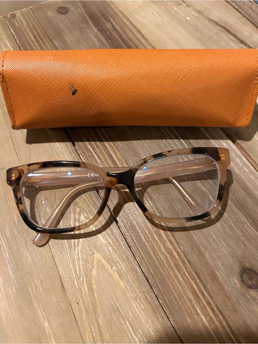 Tory Burch Orange Eyeglass Case with Tortoiseshell Women's Frames